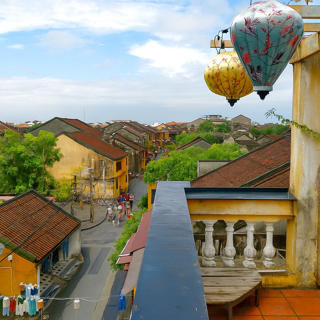  the brown-tiled roofs and iconic yellow houses of Hoi An's Ancient Town - a perfect spot to soak in the beauty of Hoi An from above.