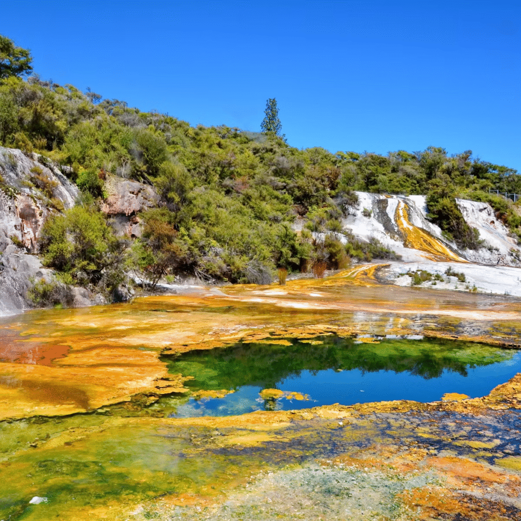 a hot spring in kuira park in the middle of rotorua